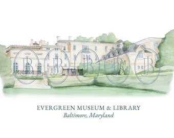 Evergreen Museum and Library, Baltimore, Maryland - Hand Painted Watercolor Venue Illustration Download