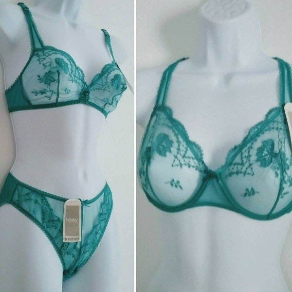 Lejaby Josephine 2 pc Set Green Bra 34B & Panty Med  New w Tags Unworn!