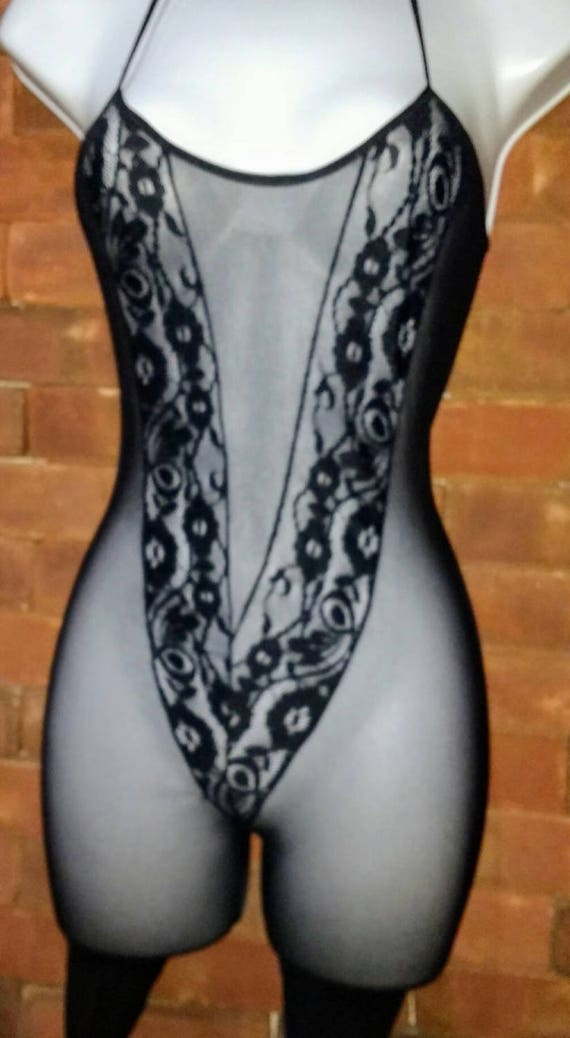 Cosabella Black Lace and Mesh Body Stocking Made i