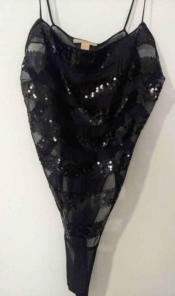 Flora Nikrooz Black Sequin Striped Teddy New Size… - image 5