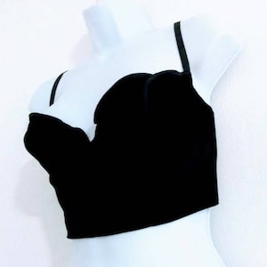 HUIT Stretch Black Velour Bustier Underwire Made in France New!