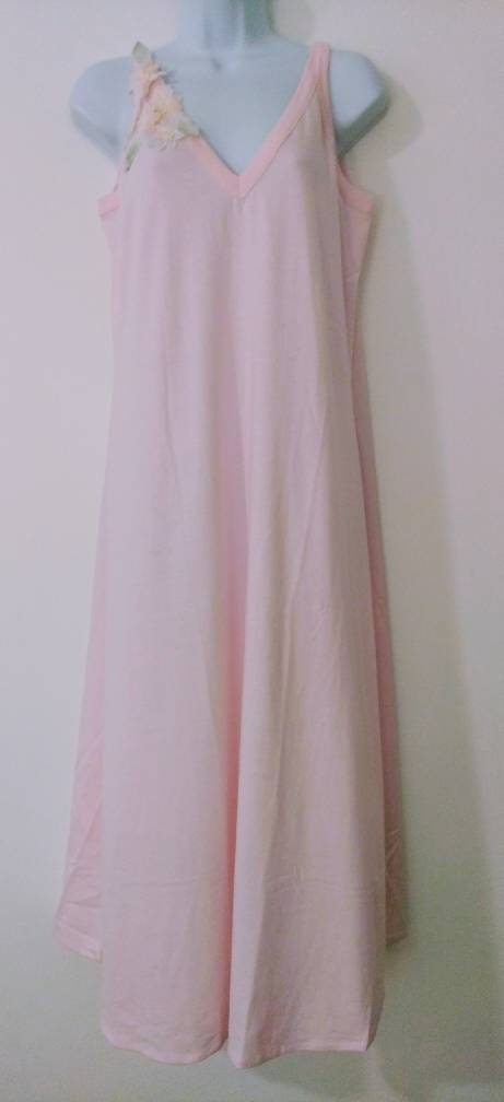 Cinzia Pink Cotton Knit Gown With Floral Appliques - Etsy