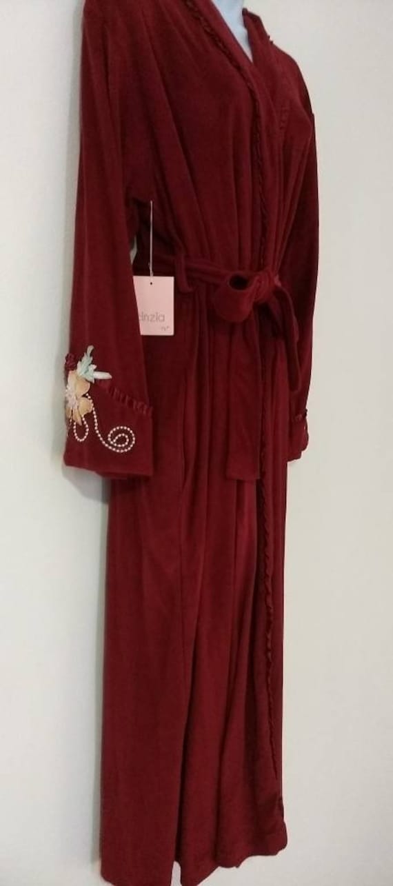 Cinza Red Baby Terry Wrap Robe Floral Appliques &