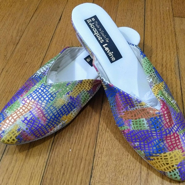 Jaques Levine Leather Slipper multi colored metallic design New