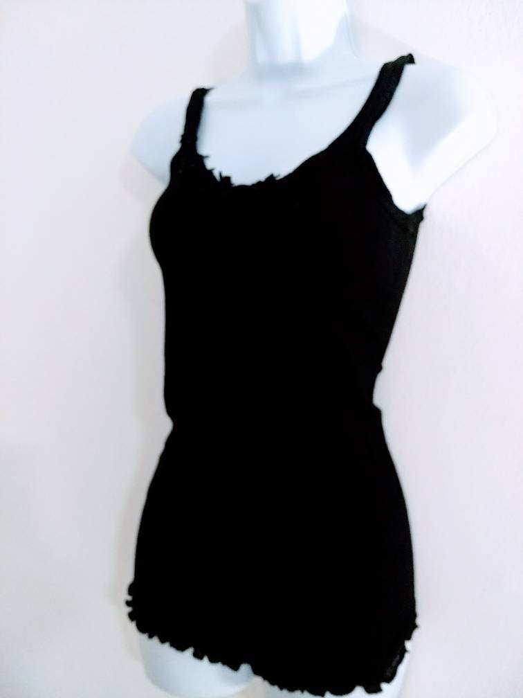 Michelle Nicole Wesley Black Cotton Cami W Lace and Pearl ...