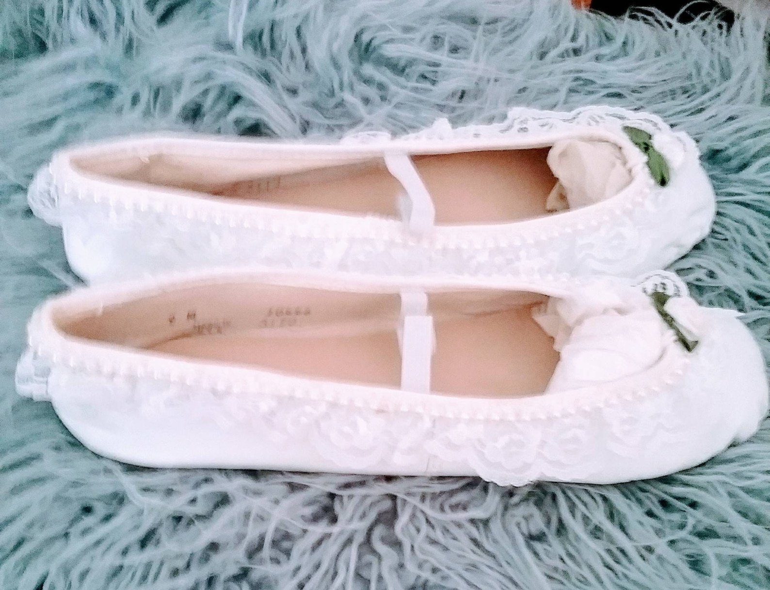st demilo design white leather ballet slippers pearl, lace floret trim size 9 new unworn st demilo design white leather ballet slippers pearl, lace floret trim size 9 new unworn