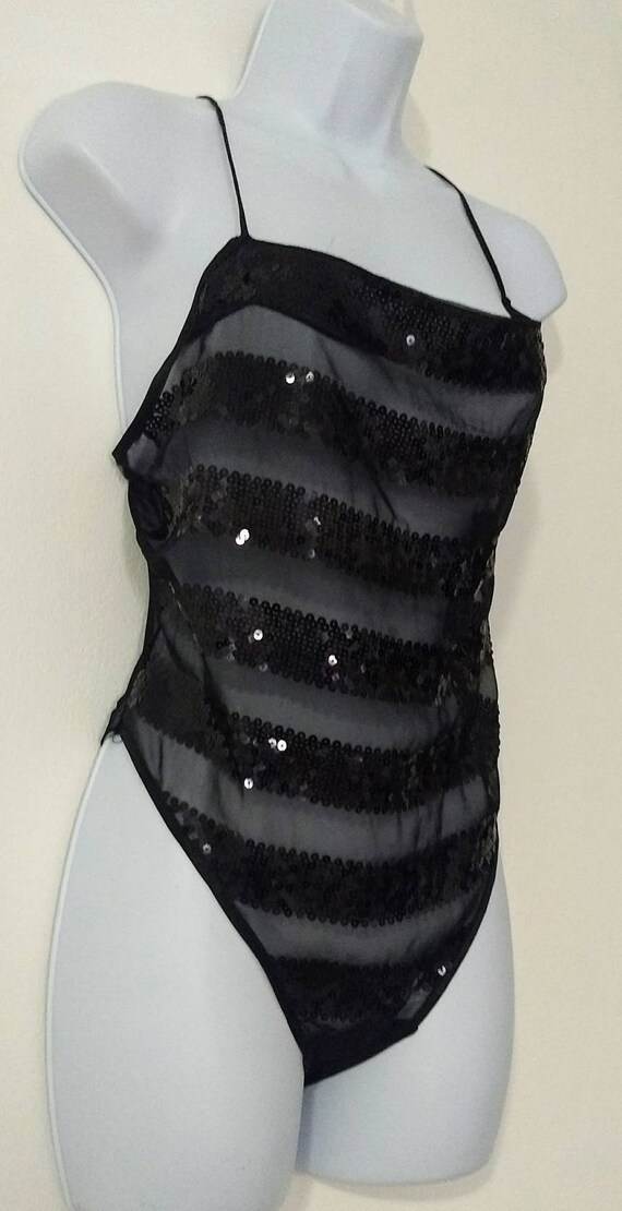 Flora Nikrooz Black Sequin Striped Teddy New Size… - image 4