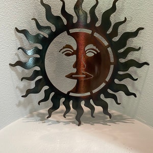 Copper and Blue Patina Sun, Patina Sun , Metal Sun , Metal Wall Art, Wall Art, Sun and Moon Art, Patina Art, Metal Patina wall Art, Sunshine image 8