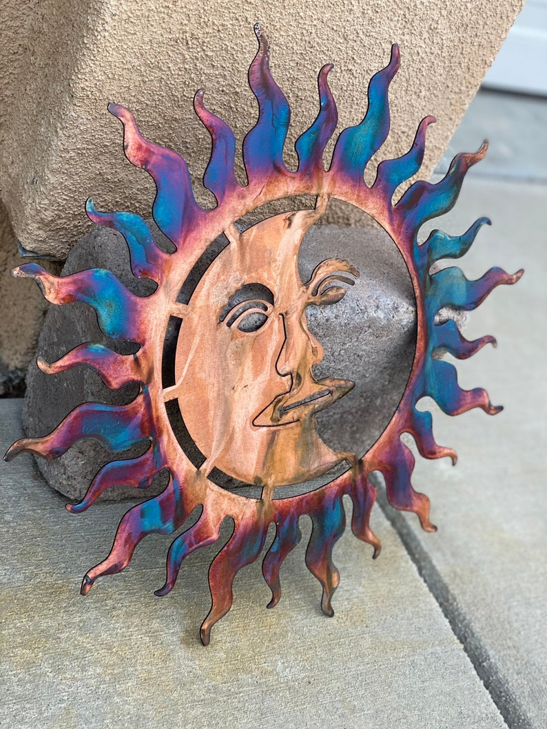 Copper and Blue Patina Sun, Patina Sun , Metal Sun , Metal Wall Art, Wall Art, Sun and Moon Art, Patina Art, Metal Patina wall Art, Sunshine image 7