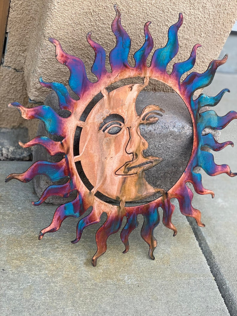 Copper and Blue Patina Sun, Patina Sun , Metal Sun , Metal Wall Art, Wall Art, Sun and Moon Art, Patina Art, Metal Patina wall Art, Sunshine image 1