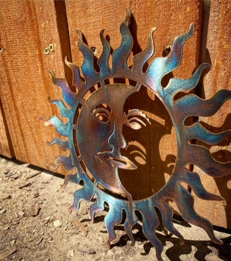 Copper and Blue Patina Sun, Patina Sun , Metal Sun , Metal Wall Art, Wall Art, Sun and Moon Art, Patina Art, Metal Patina wall Art, Sunshine image 2