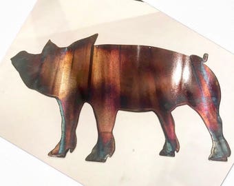 Metal Pig, Laser Cut Pig, Patina Wall decor, Pig home decor, metal pig yard art, yard art, metal wall art, Laser cut wall art, Laser cut art