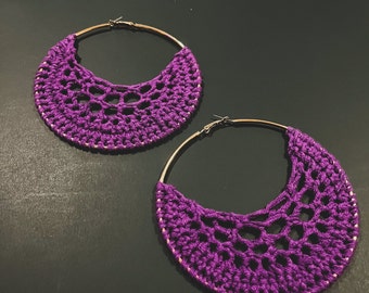 Purple Crochet Hoop Earrings