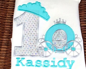 Silver sparkle and aqua Blue Princess carriage personalized top-custom made up to 6x