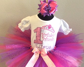 Birthday Princess tutu set pink and purple- 3 piece: tutu, top & hair bow