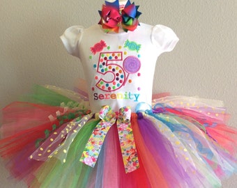 Candy land Rainbow Tutu Set 3 piece- custom made up to size 6x