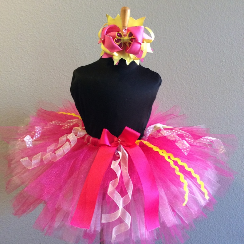 Pink and Yellow tutu and hair bow set custom made up to 66x