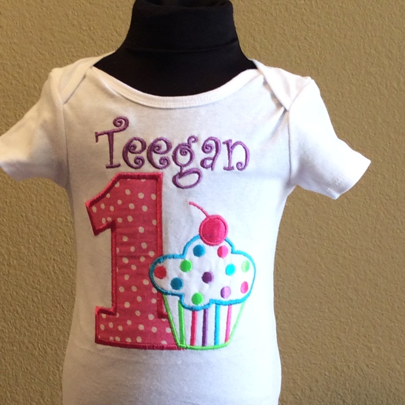 Birthday polka dots Cupcake embroidered shirt-personalized up to 6x