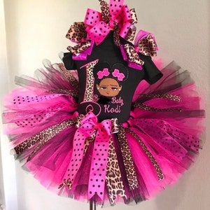 Cute afro girl sassy puffs baby inspired  rEAD dESCRIPTION cheetah Tutu Set 5 piece- custom made up to size 6t.