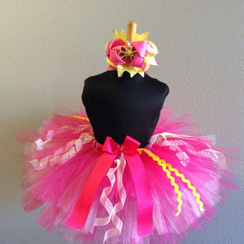 Pink and Yellow tutu and hair bow set custom made up to 66x