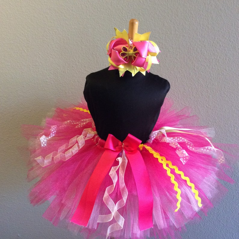 Pink and Yellow tutu and hair bow set custom made up to 66x