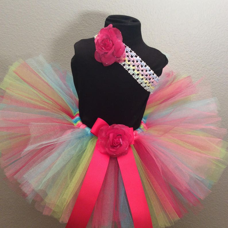 Spring Rainbow tutu and hair clip-custom sewn up to 6x
