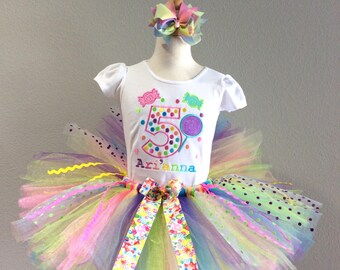 Candy land Rainbow Pastels Tutu Set 3 piece- custom made up to size 6x