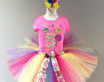 Baby's Candyland Rainbow Tutu Set 3 piece- custom made up to size 6x