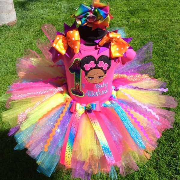 Sassy afro girl puff hair inspired  sassy afro baby rainbow  Tutu Set 5 piece- custom made up to size 6X