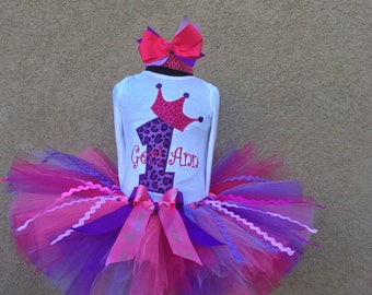 Birthday Princess tutu set pink and purple- 3 piece: tutu, top & hair bow