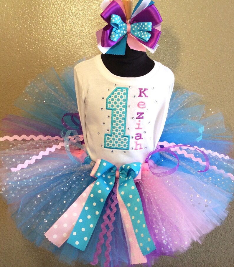 /& hair bow Polka dot Birthday number tutu set 3 piece-tutu top