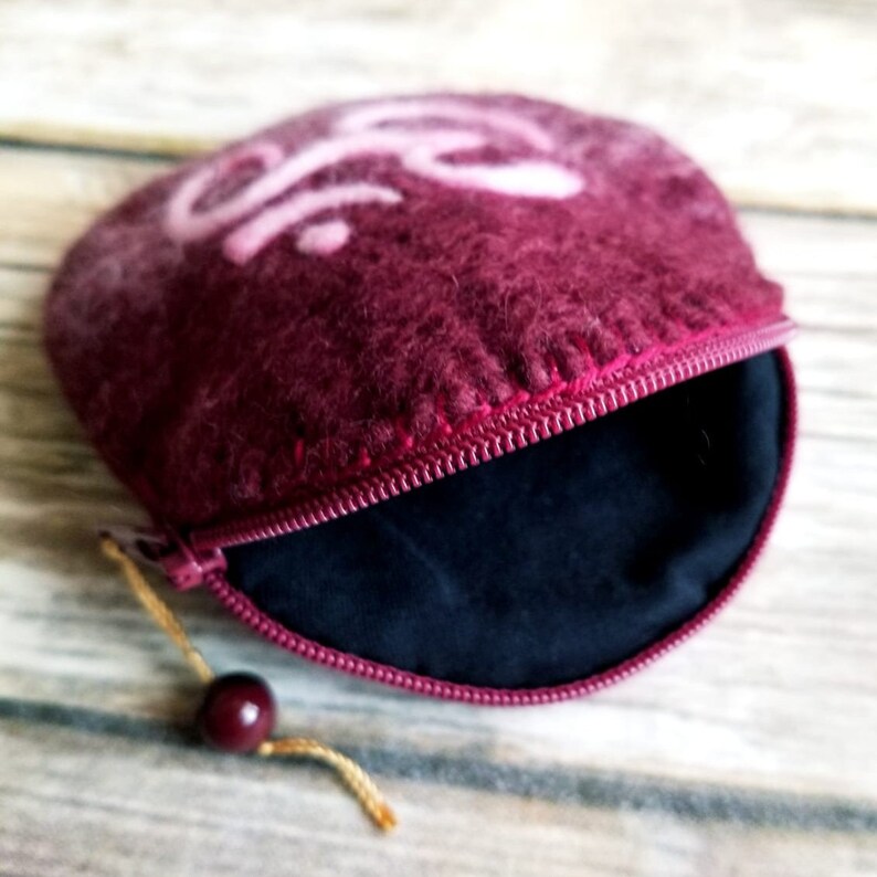 Handmade Wet Felting OM Coin Purse