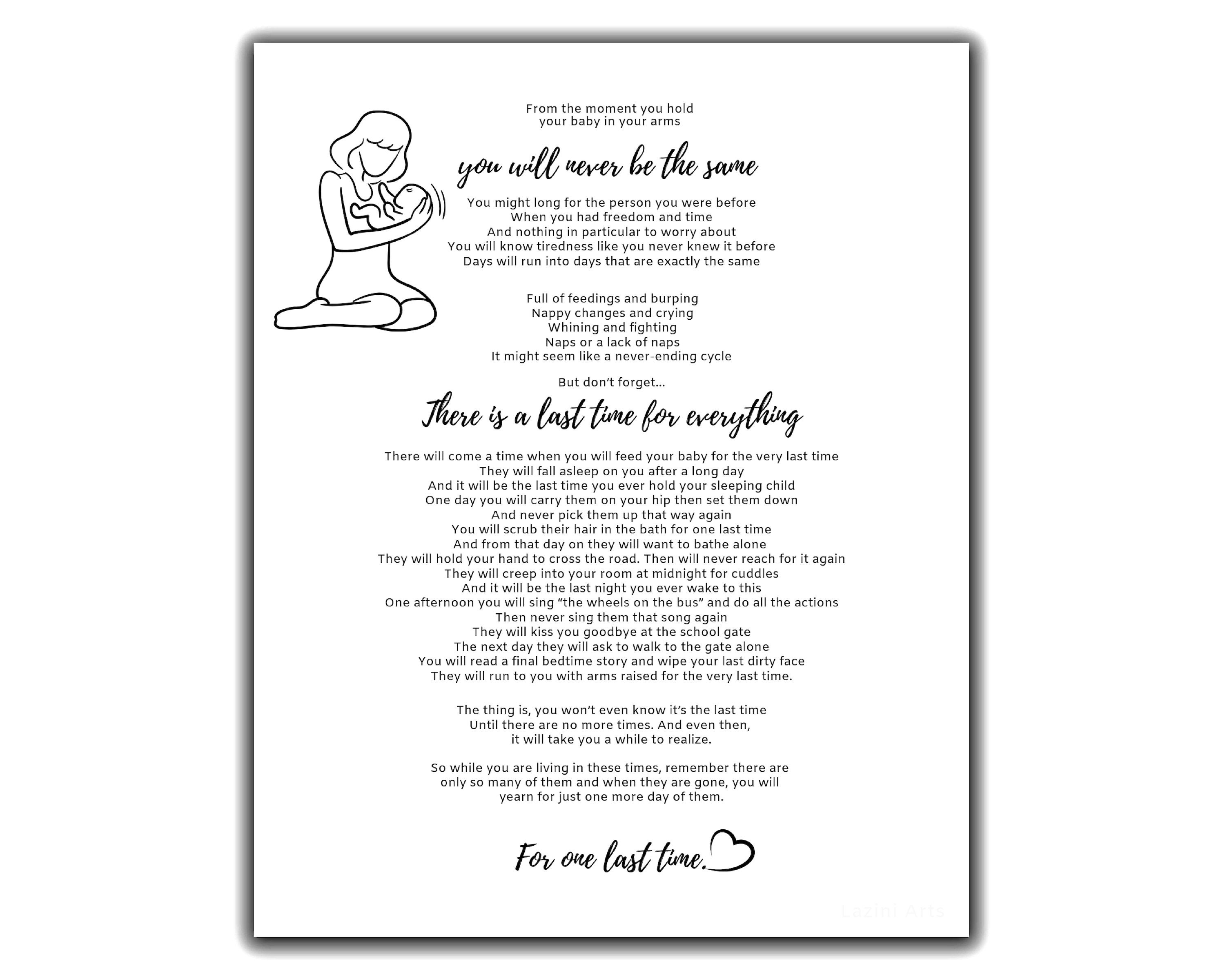 Baby Shower Gift. The Last Time Poem printable 11x14 and Etsy