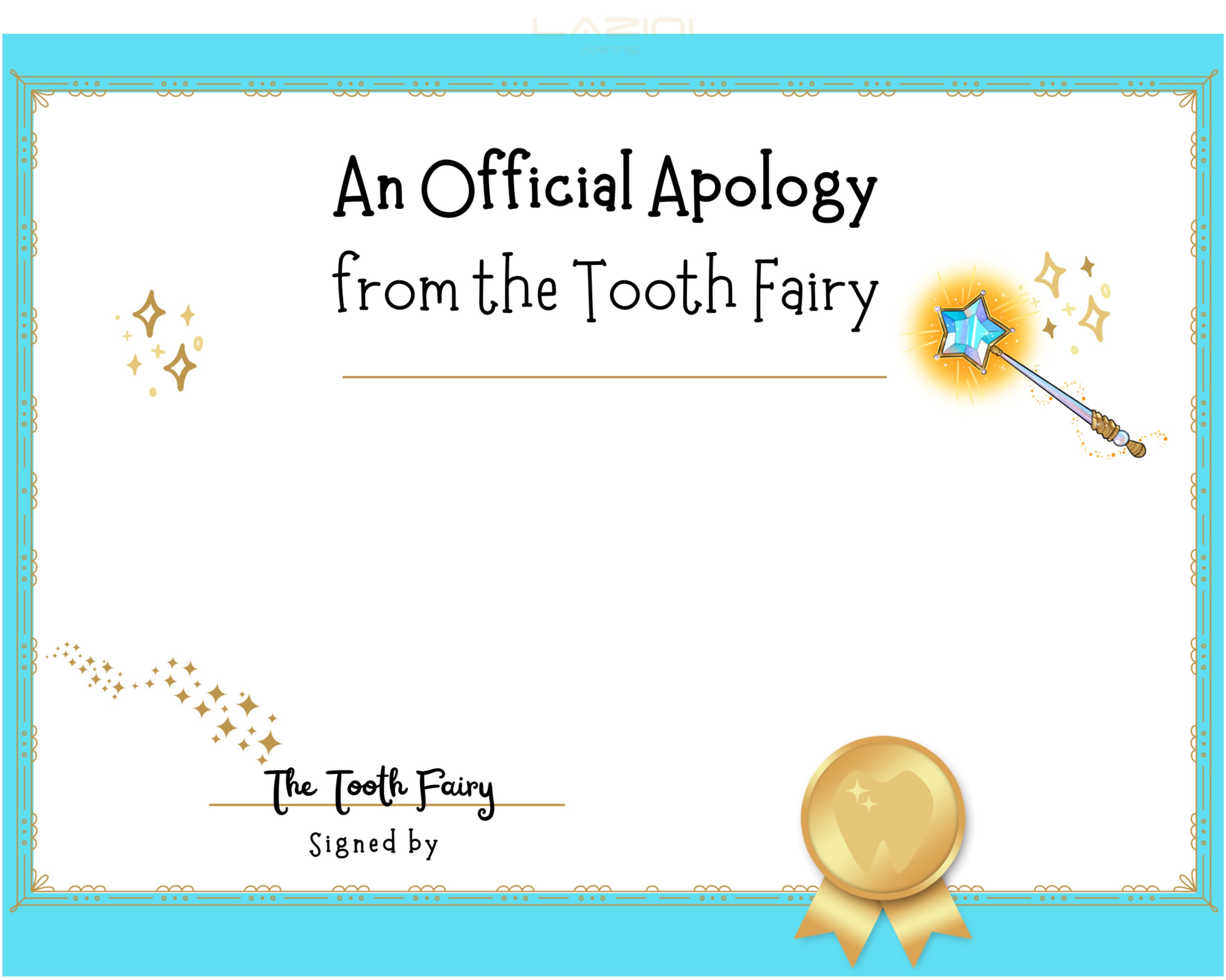 Apology letter from fairy tooth fairy apology certificate late excuse