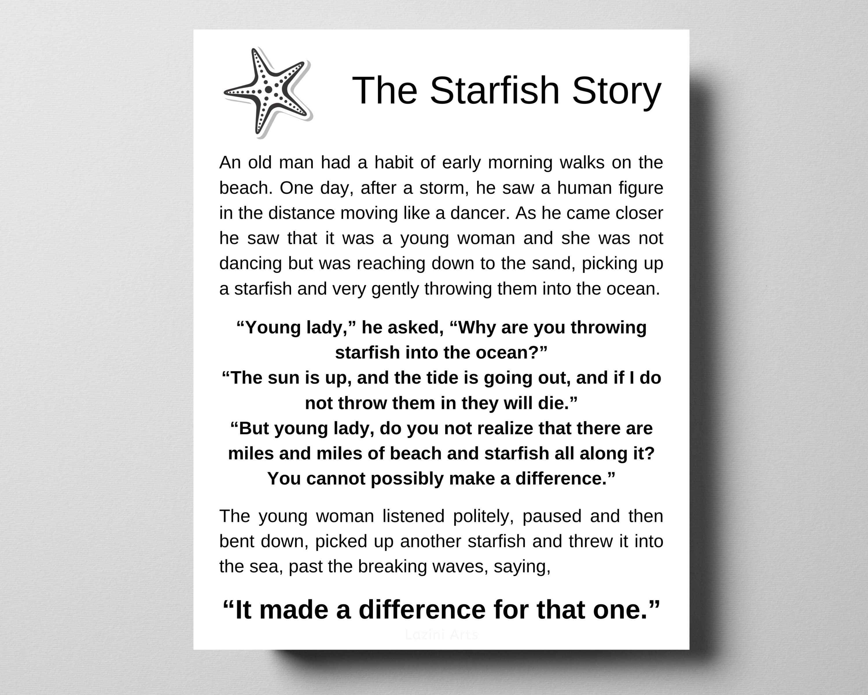 Original Starfish Story Printable Printable Blank World