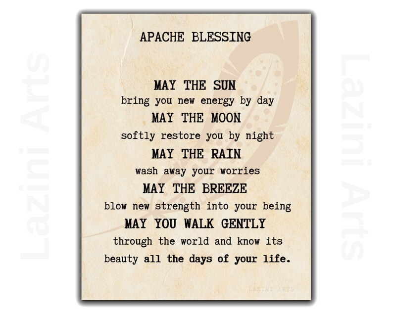 Apache Blessing Art. Typewriter Font, Printable 8X10, 11x14, 16x20 and
