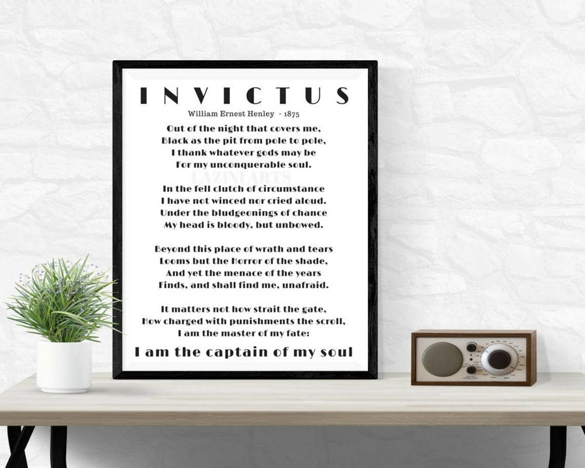 Best Poems. Famous Poem. Invictus. Invictus Poem. William Etsy