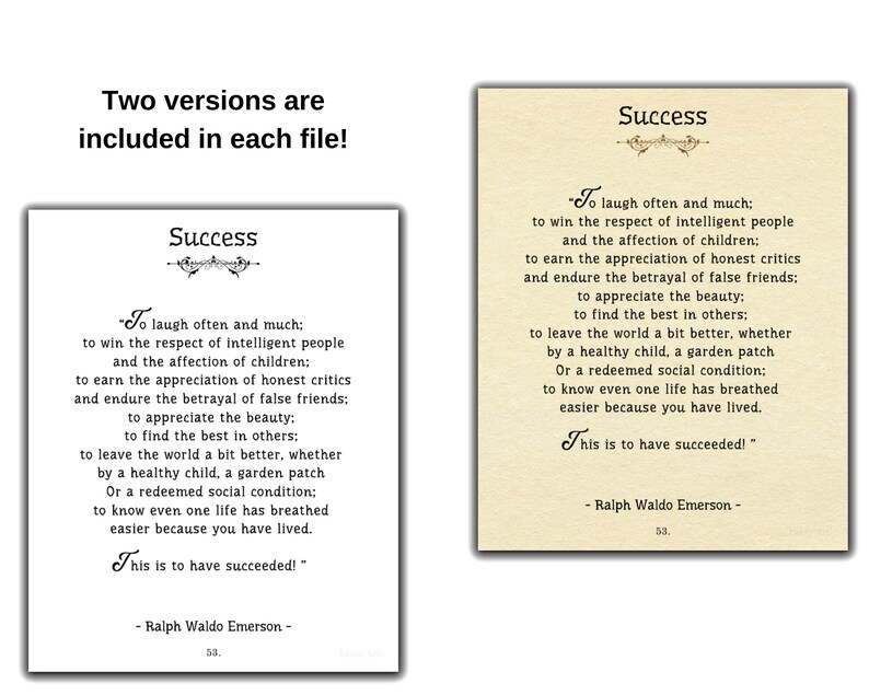 Book Page Art: Success Poem by Ralph Waldo Emerson. TWO Printable ...
