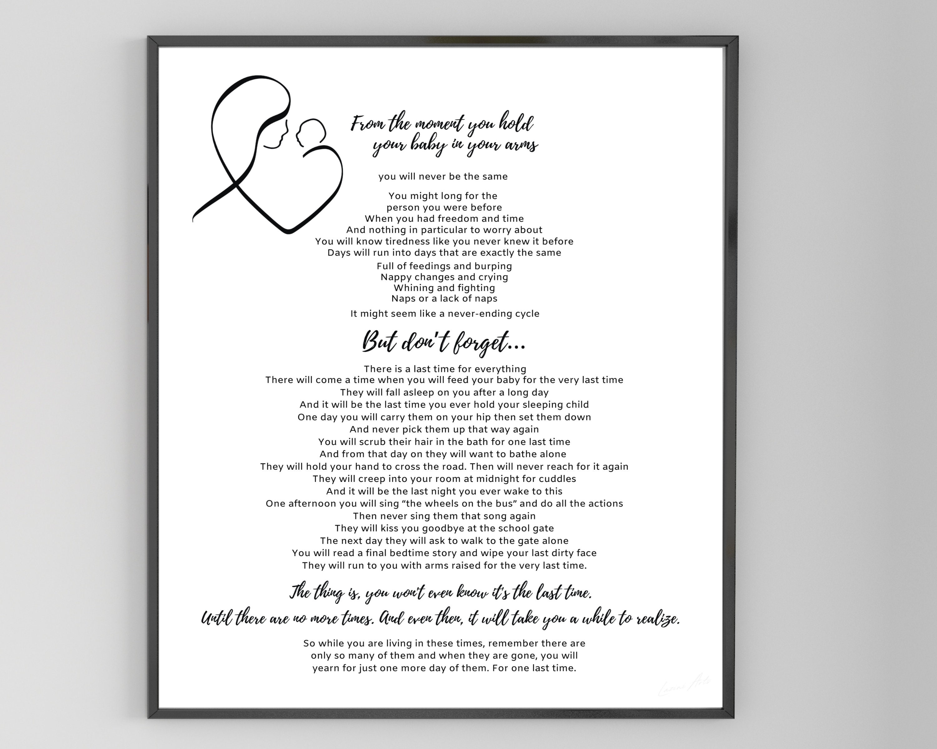 Baby Shower Gift. the Last Time Poem, PRINTABLE 8x10, 11x14 and 16x20