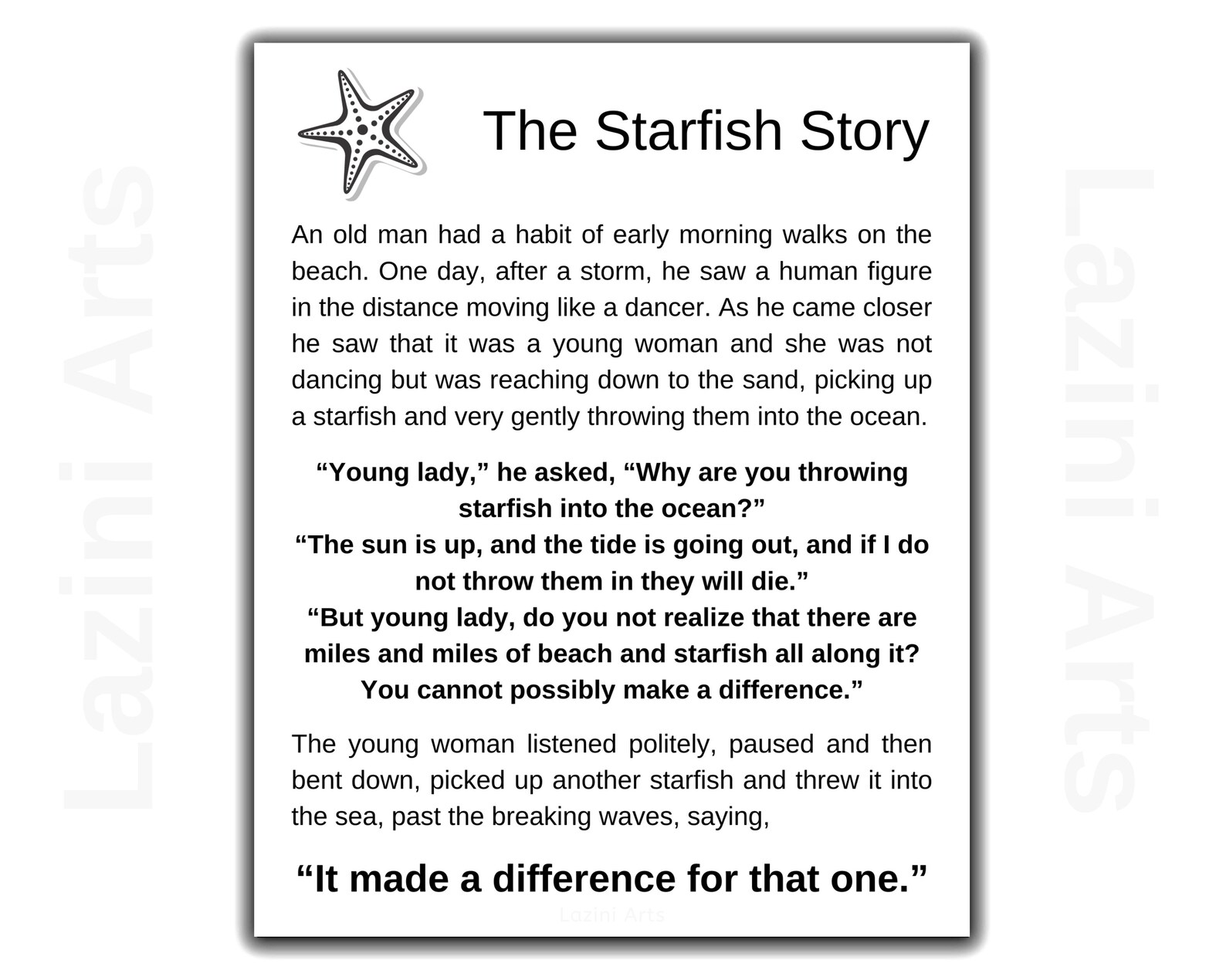 Starfish Poem by Loren Eiseley the Starfish Story Printable - Etsy UK