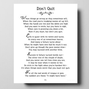 Don't Quit Quote, Book Page Art Printable Including Poem by John ...