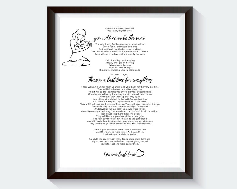 Baby Shower Gift. The Last Time Poem printable 11x14 and
