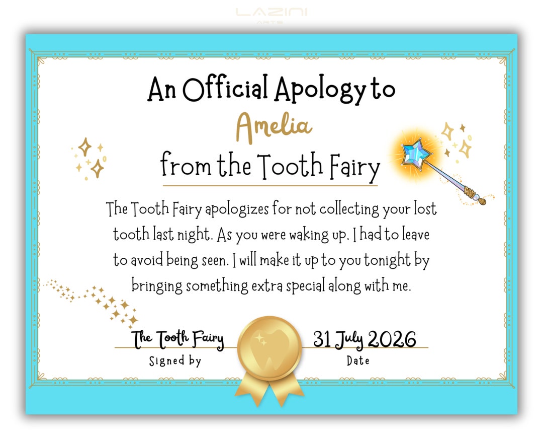 Tooth Fairy Apology Letter