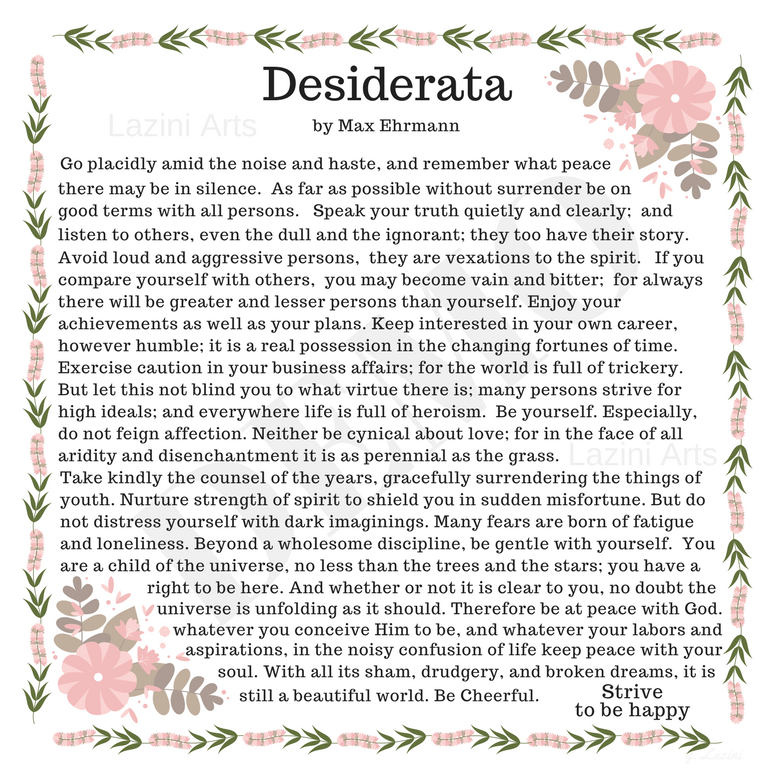 Desiderata Full Text. Desiderata Full Poem. Desiderata Poster. Etsy.de
