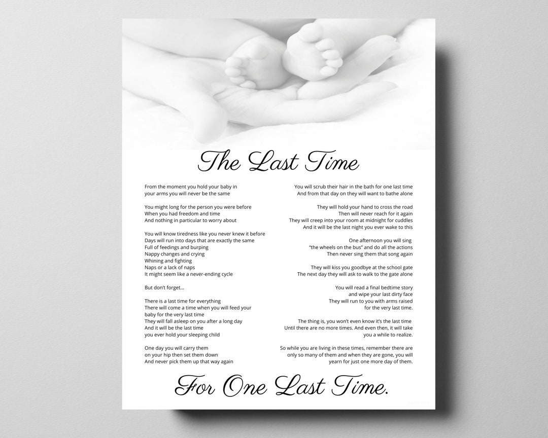 The Last Time Poem. Baby Shower Gift, Printable 11x14 and 16x20 Etsy