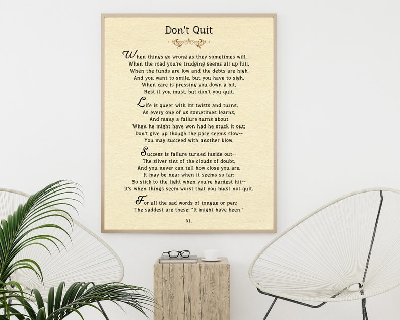 Don't Quit Quote, Book Page Art Printable Including Poem by John ...
