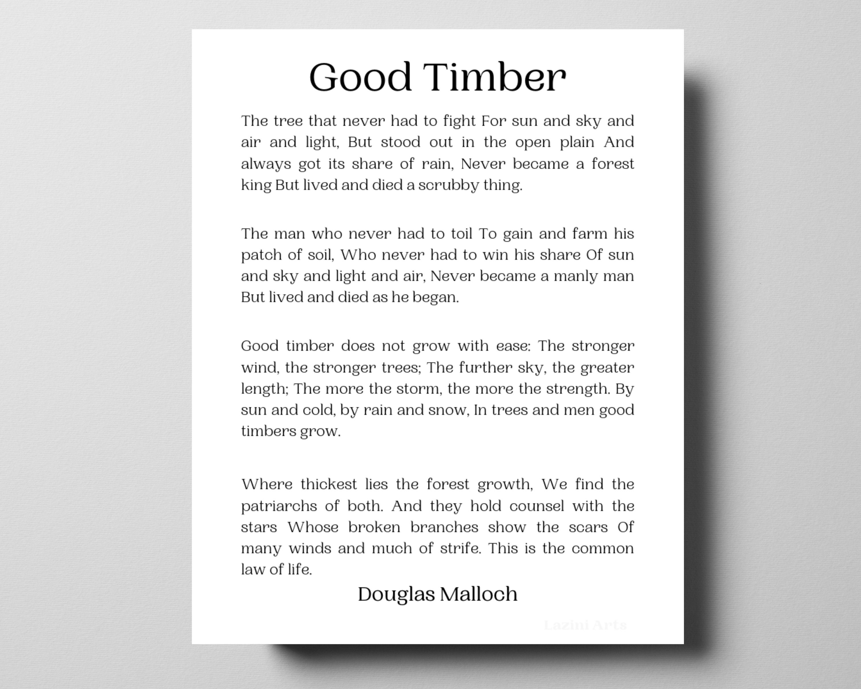 Douglas Malloch Poem Good Timber Printable 8X10 11x14 Etsy