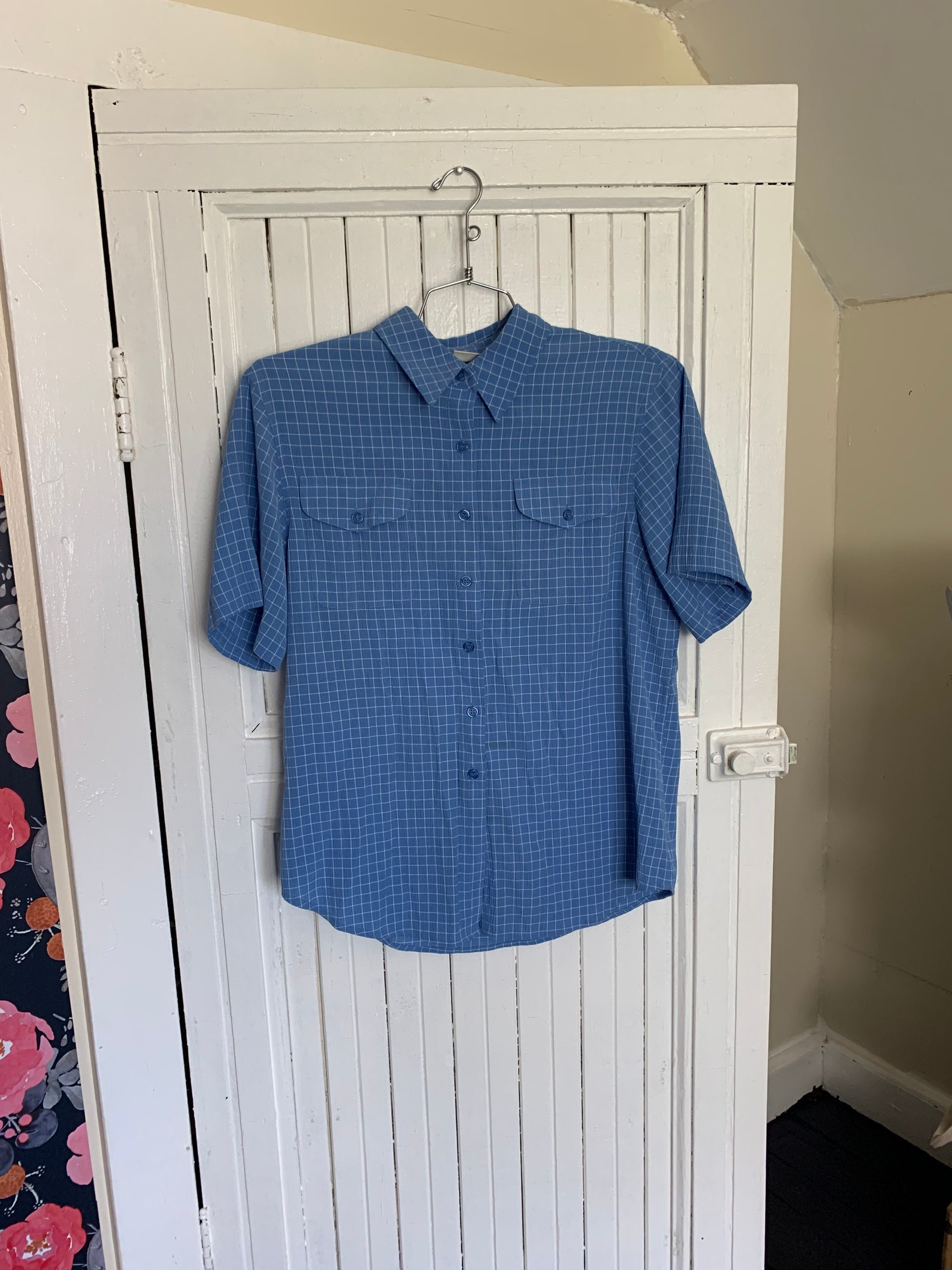 Light Blue Checkered Shirt Womens Large 