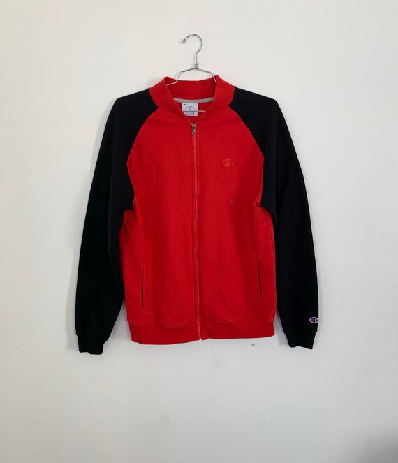 red and black champion sweatshirt