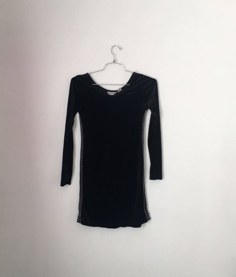 Velvet Track Stripe Mini Dress long sleeve black grey large medium small stretch sporty atheletic dark fuzzy velour velveteen 1990s
